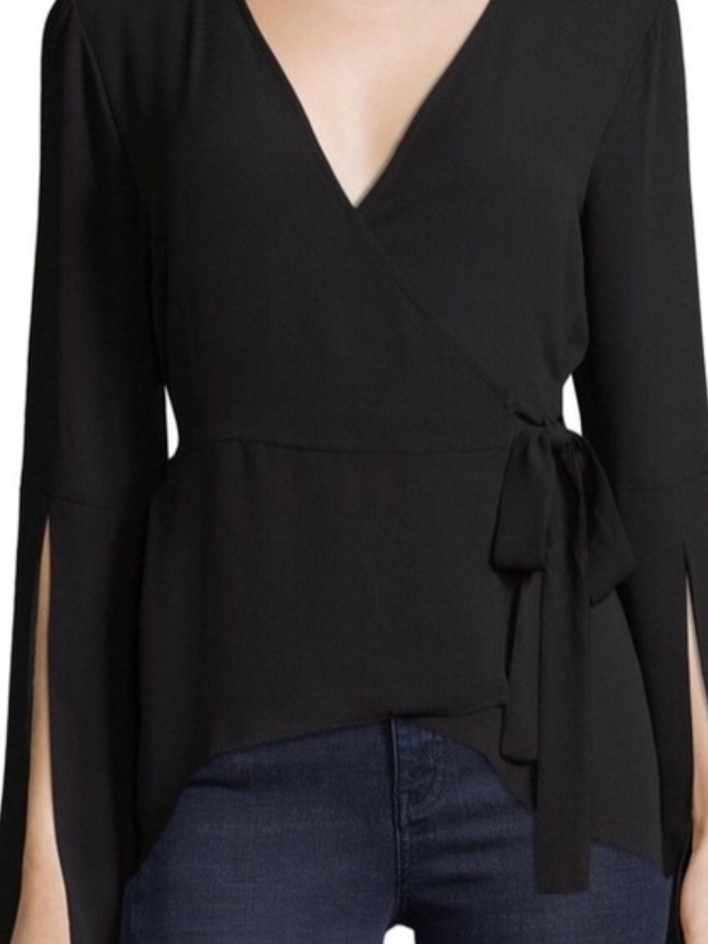 BCBGMaxAzria Black Wrap Peplum Blouse with Tie